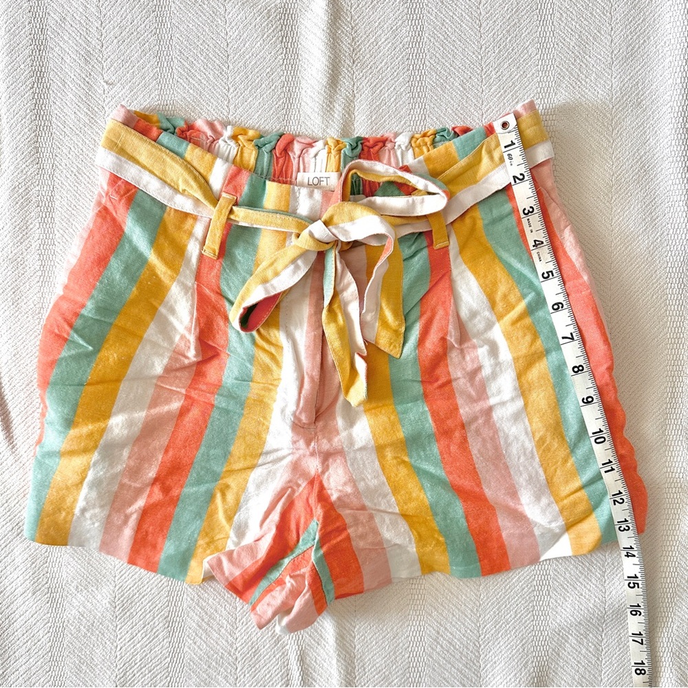 LOFT linen-blend summer striped “paper bag” shorts